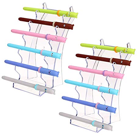 Hipiwe Acrylic Pen Holder Display Stand Clear Makeup Brush Rack Organizer Holder for E-Cigarette 6-Slots Nail Brush Eyebrow Fountain Pen Rack Display 2 Packs