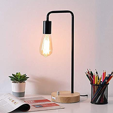 Mini Desk Lamp for Bedroom, Reading, Living Room and Office,Black Finish Wooden Kids Table Reading Lamps Rustic Style