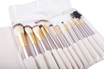 Make Up Brushes - This Professional Studio Quality Make Up Brush Set With Cute Carry Bag Comes With 12 Make Up Brushes. Perfect For Eyebrows, Face, Eyes, Lips, Concealer And Contouring Too.