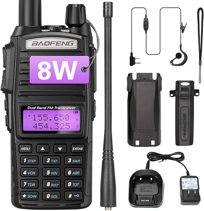 BAOFENG UV-5R 8W Upgrade Ham Radio Handheld Dual Band Dual PTT UV-82 High Power Long Range Portable Two Way Radio with Dual PTT Full Kits