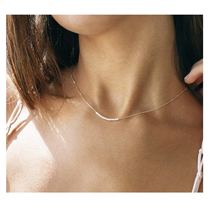18K Gold Plated Chain Choker Freshwater Cultured Pearl Bead Necklace Dainty Jewelry for Women 16''
