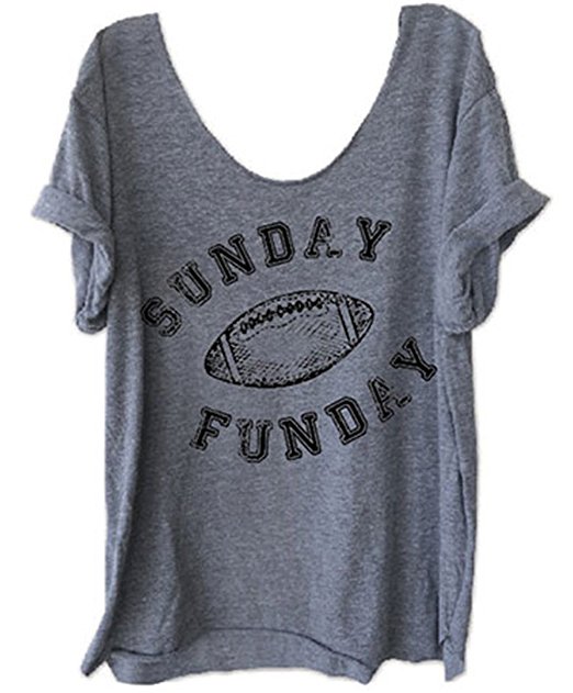 Women's Sunday Funday Football Letters Print Funny T-Shirt Casual Tees Blouse