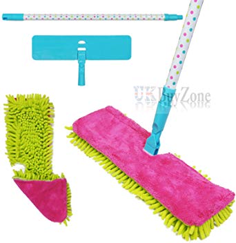 Double Sided Microfibre Flip Mop Cleaner Sweeper Wooden Laminate Tile Floor Wet Dry with 1 Refill Pad