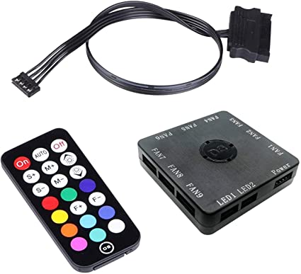 Miheal DS Rainbow RGB Fan LED Sync Controller with 21key RF Remote for DS Fans (SATA Power Cable, 3rd Gen, A D E Series)