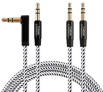 CableCreation 3.5mm Aux Cable, 2-Pack [1 Angle 1 Straight] 3.5mm Male to Male Auxiliary Audio Stereo Cord Compatible with Car, Headphones, iPhones, iPads, Tablets, Laptops, Phones & More, 3FT /0.9M