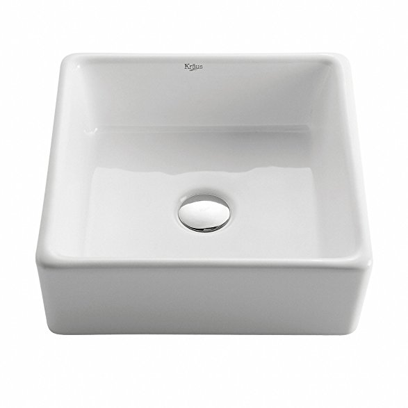 Kraus KCV-120 White Square Ceramic Bathroom Sink