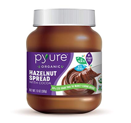 Pyure Organic Hazelnut Spread with Cocoa, Keto Friendly, 2 Net Carbs, No Palm Oil, Vegan, Peanut Free, 90% Less Sugar Than The Market Leading Brand, New, 13 Oz