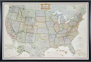 Craig Frames Wayfarer, Executive United States Push Pin Travel Map