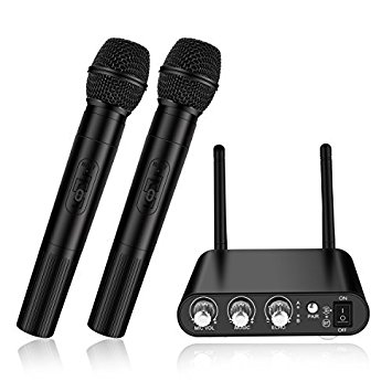 ELEGIANT UHF Wireless Microphone System, Portable Dual Channel Professional Karaoke Singing Machine for Outdoor Wedding, Conference, Home KTV, Evening Party, Speech, Church