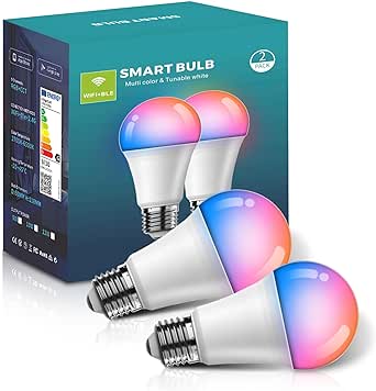 Tenmiro Smart Light Bulbs, Compatible with Alexa and Google Home Light Bulbs, Full Colour Changing Dimmable Led Light Bulb,Music Sync, WiFi & Bluetooth Color Changing Light Bulb, A19 9W 800 Lumens