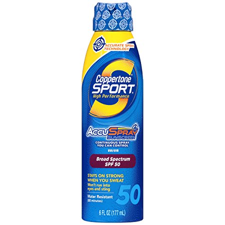 Coppertone Sport Continuous Spray Breathable Sunscreen, SPF 50, Ultra Sweatproof, 6 Fluid Ounce (177 ml)