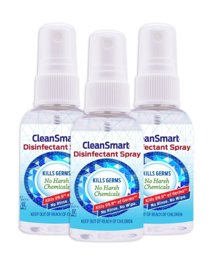 CleanSmart To Go Disinfectant Spray - Kills 99.9% of Germs, No Harsh Chemicals, 2 oz Spray, 3 pk