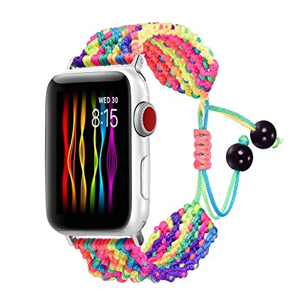 for Apple Watch Band Nylon 38MM, Bandmax Colorful Rope iWatch Series 3/2/1 Wristband Handmade Weave Straps Bohemia Braided Rainbow Bracelet with Flexible Drawstring Clasp for Apple Watch