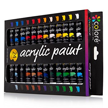 Colore Acrylic Paint Set - Perfect For Painting Canvas, Clay, Fabric, Nail Art And Ceramic - Rich Pigments With Lasting Quality - Great For Beginners, Students & Professional Artist - 24 Colors