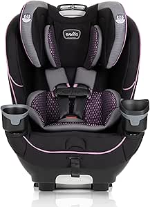 Evenflo EveryFit 4-in-1 Convertible Car Seat Featuring 12-Position Headrest, Two Integrated Cup Holders, Removable Snack Tray, and Machine-Washable Fabric (Augusta Pink)