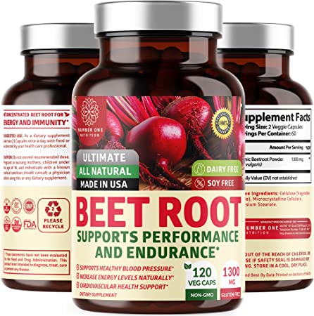 N1N Premium Organic Beet Root Capsules 1300mg, 200 Veg Caps [Non-GMO & Gluten Free] All Natural Beet Root Powder - Helps Lower Blood Pressure, Boosts Athletic Performance and Heart Health.