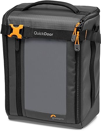 Lowepro GearUp Creator Box Extra Large II, Mirrorless and DSLR Camera Bag, Camera Case with QuickDoor Access, Made with Recycled Fabric, Orange Padded Interior Dividers, Grey