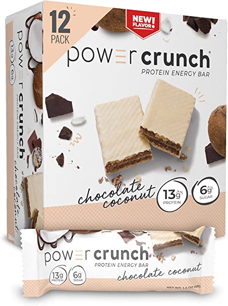 Power Crunch Whey High Protein Snack Bars with Delicious Taste, Chocolate Coconut, 1.4 Ounce (12 Count)