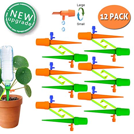 TAOPE 12 PCS Plant Self Watering Irrigation Spikes System, Automatic Drip Devices Plant Waterer with Slow Release Control Valve Switch