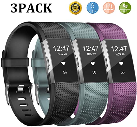 Wekin Replacement Bands Compatible with Fitbit Charge 2, Adjustable Silicone Sport Accessory Wristband Straps for Charge 2 HR Fitness Tracker Small Large Women Men