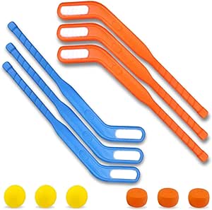 Kids Floor Hockey Stick Bulk Set - 29" Youth Indoor Toys Sports Starter Set with Large Plastic Pucks and Balls for Toddlers, Children (6 Pack)