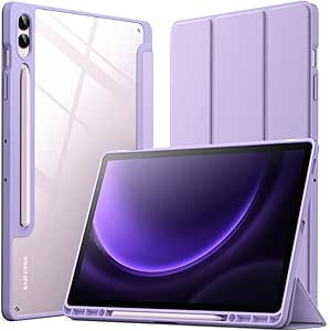 JETech Case for Samsung Galaxy Tab S9 FE  / S9 FE Plus 12.4-Inch with S Pen Holder, Clear Transparent Hard PC Back, Protective Tri-Fold Stand Tablet Cover, Auto Wake/Sleep (Light Purple)