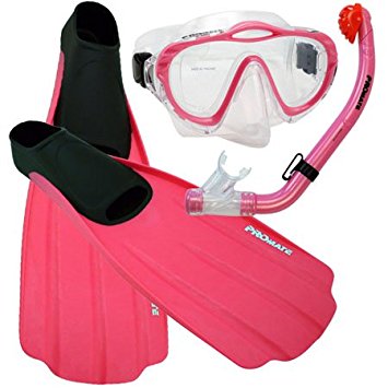 PROMATE Junior Snorkeling Scuba Diving PURGE Mask DRY Snorkel FULL FOOT Fins Set for kids