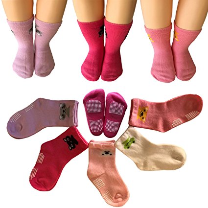 Kakalu 5 Pairs 12-36 Months Baby Girl Upside Down Cartoon Anti-Slip Cozy Ankle Cotton Socks Toddler Walker Non Skid Sneakers Footsocks Shoe Socks Foot Cover With Grips