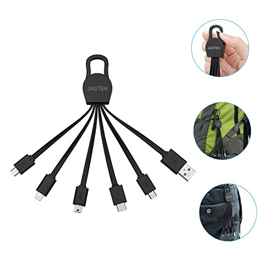 Universal 5 in 1 Charging Cable,JASTEK 6.3 Inches Mobile Phone Charging Cable with C Cable, 8pin Cable, Micro USB and Mini USB Cables(1 piece Black)