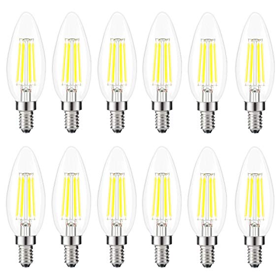 Kohree Candelabra LED Bulbs, 4 Watt 440 Lumen 5000K Daylight White, E12 Led Bulb Base 40W Equivalent LED Edison Filament Chandelier Candle Light Bulb 12 Pack, UL Listed