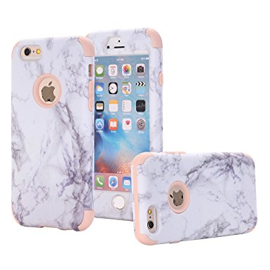iPhone 6 Plus Case, iPhone 6S Plus Case, SUMOON [Drop Protection] Hybrid Heavy Duty Three Layer Verge Shockproof Full-Body Protective Armor Defender Case for iPhone 6S Plus 5.5 Inch (Marble rosegold)