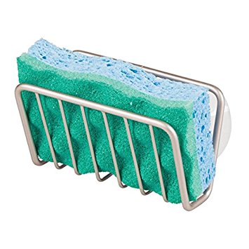 mDesign Kitchen Sink Suction Soap/Sponge Holder for Sponges, Scrubbies, Soap - Satin