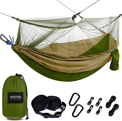 Kootek Camping Hammock with Mosquito Net Double & Single Portable Hammocks Parachute Lightweight Nylon with Tree Straps for Outdoor Adventures Backpacking Trips