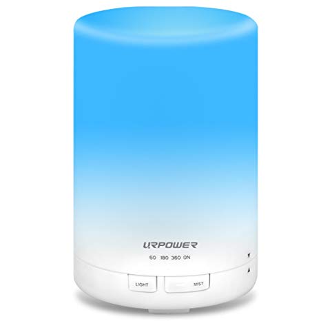 URPOWER 2nd Generation 300ml Aroma Essential Oil Diffuser Ultrasonic Air Humidifier with AUTO Shut Off and 6-7 Hours Continuous Diffusing - 7 Color Changing LED Lights and 4 Timer Settings