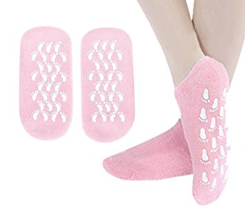 FOCUSAIRY Moisturizing Spa Gel Socks for Softening Cracked Skin Moisturizing Foot Care Dry Heel (Pink)