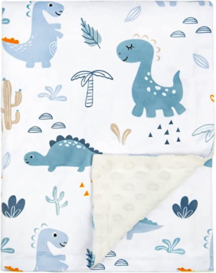 BORITAR Baby Blanket for Boys Super Soft Minky Blanket with Dotted Backing, Toddler Blanket for Newborn Infant Kids with Cute Dinosaurs Design Blue 30 x 40 Inch