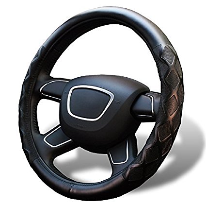 Vitodeco Breathable Perforated Microfiber Leather Steering Wheel Cover, Excellent Grip, Standard Size 14.5" (Black)