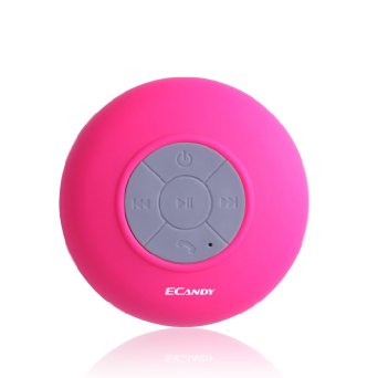 Ecandy Bluetooth Shower Speaker, Water Resistant, Hands Free Portable Speakerphone with Built-in Mic, 6 Hours of Playtime, Bluetooth 3.0, Control Buttons and Dedicated Suction Cup for Showers, Bathroom, Pool, Boat, Car, Beach, and Outdoor Use,Rose
