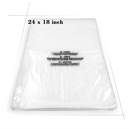 Becko Self Seal Clear Flat Poly Bags with Suffocation Warning for Storing Clothing / Towel / Blanket / Doll - 18”x24” - 100 Packs