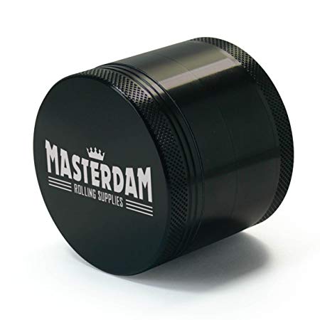 Masterdam Grinders Premium 2.2 Inch Herb Grinder with Pollen Catcher - 4 Part Black Anodized Aluminium