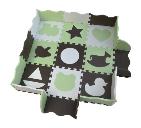 Foam Play Mat for Tummy Time, Crawling & Play. Non-Toxic, Extra Thick Tiles (Green/Brown/White)
