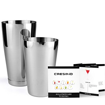 Stainless Steel Boston Shaker: 2-piece Set: 18oz Unweighted & 28oz Weighted Professional Bartender Cocktail Shaker by Cresimo