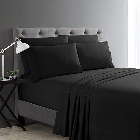 Cathay Home Micro Caress Luxurious Sheet Set, 90GSM 4 -Piece Queen Size with 2 Additional Pillowcase, Black Color