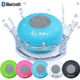 Guppy Water Resistant Bluetooth Shower Speaker - Wireless Portable Audio New 2015 Model - Kid-friendly Built-in Control Buttons Speakerphone Powerful Suction Cup wSafety Lanyard - Best for Bath Pool Car Beach IndoorOutdoor Use Blue
