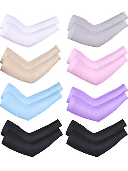 8 Pairs Unisex Arm Sleeves UV Sun Protection Cooling Sleeves for Driving Jogging Golfing Riding Outdoor Activities