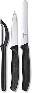 Victorinox Swiss Classic Paring Knife Set with Peeler - Includes a Straight Edge Paring Knife, Serrated Paring Knife & Fruit & Vegetable Peeler - Black Handle, 3-Piece Set