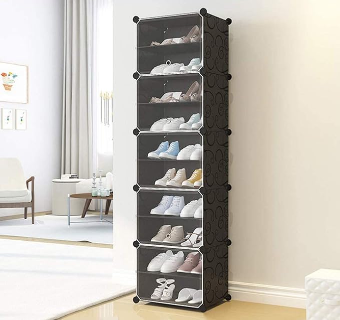 Lifewit Multipurpose 6 Shelves Shoe Rack with Zip Door Cover & Side Pockets, Multiuse Storage Rack for Footwear, Toys, Clothes with Sturdy Zipper, Clear Window