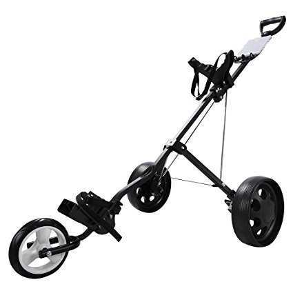 AW Foldable 3-Wheel Push Pull Golf Cart Trolley 6" Front 9" Rear Wheel w/ Manual Outdoor