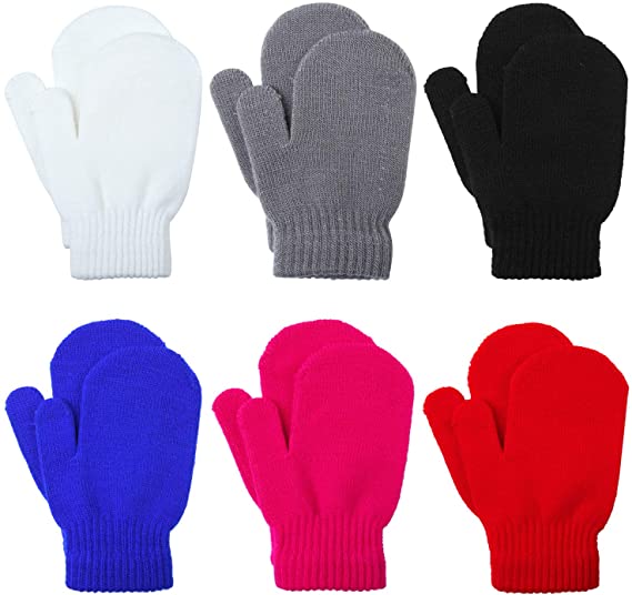Cooraby 6 Pairs Toddler Magic Stretch Mittens Winter Unisex Baby Knitted Gloves Mittens