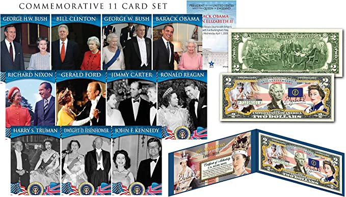 Queen Elizabeth II 65th Anniv. Coronation Genuine $2 Bill with Free 11-Card Set